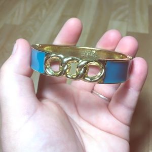 Gold Tone Blue Enamel Bangle Bracelet